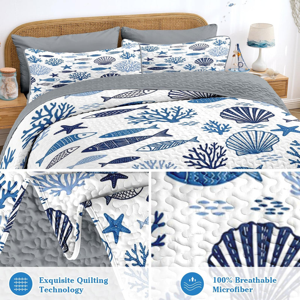 Quilt Set, 2 Pieces Ocean Coastal Bedding, Bedspread