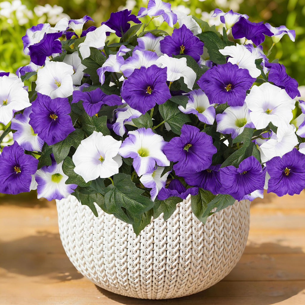 Artificial Flowers for Outdoors, Faux Petunias Spring Summer Decoration, Fake Flowers Plants UV Resistant Look Real
