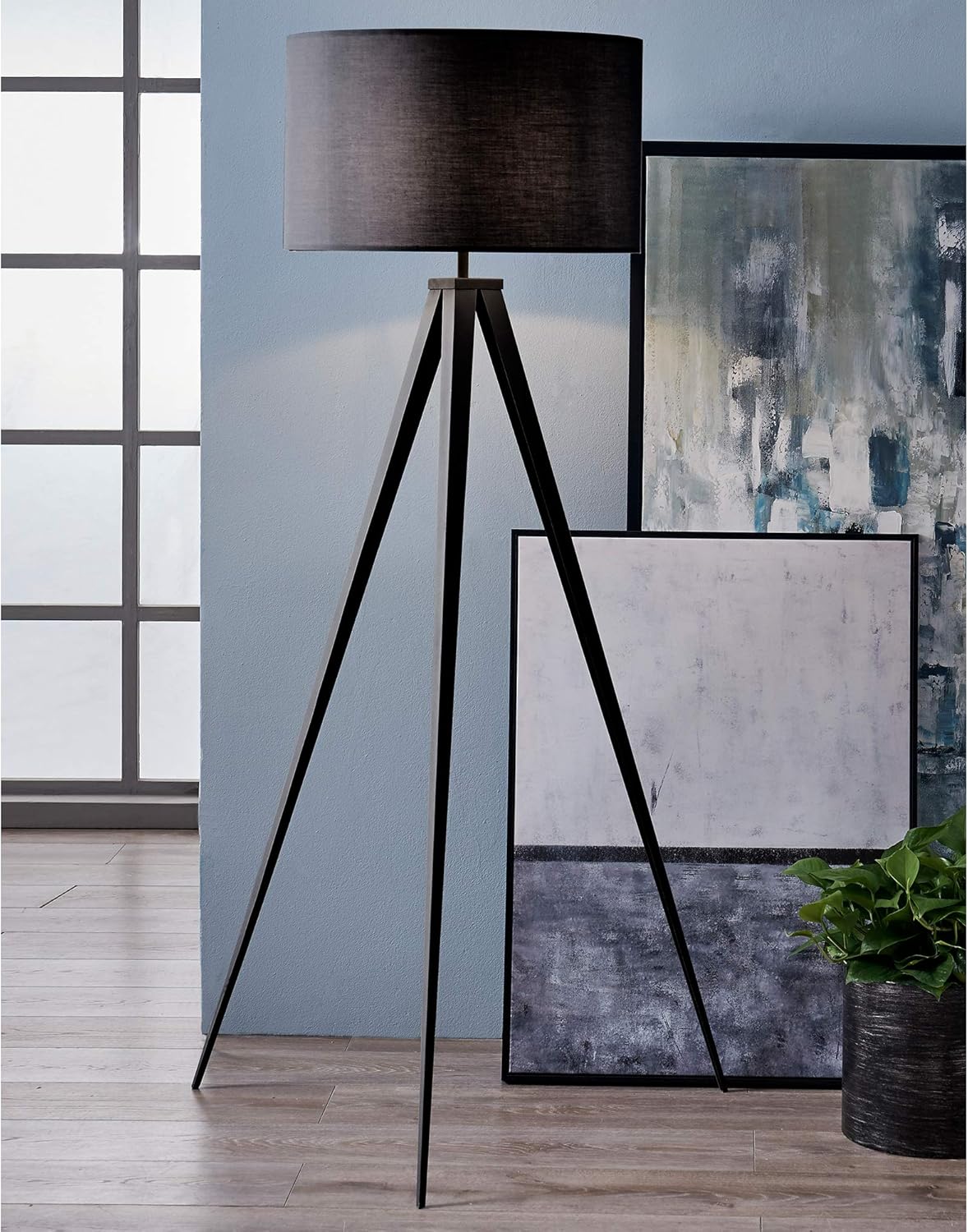 Versanora Romanza Modern LED Tripod Floor Lamp Tall Standing Light with Drum Shade Metal Legs Study Reading Bedroom
