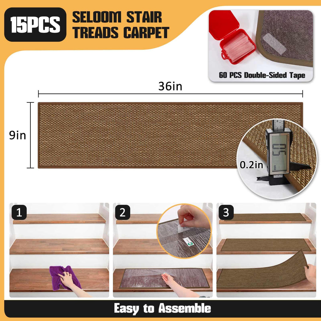 Linen Non-Slip Carpet for Wooden Steps Indoor, Peel and Stick for Wood Stairs, Machine Washable Runners for Pets, 15
