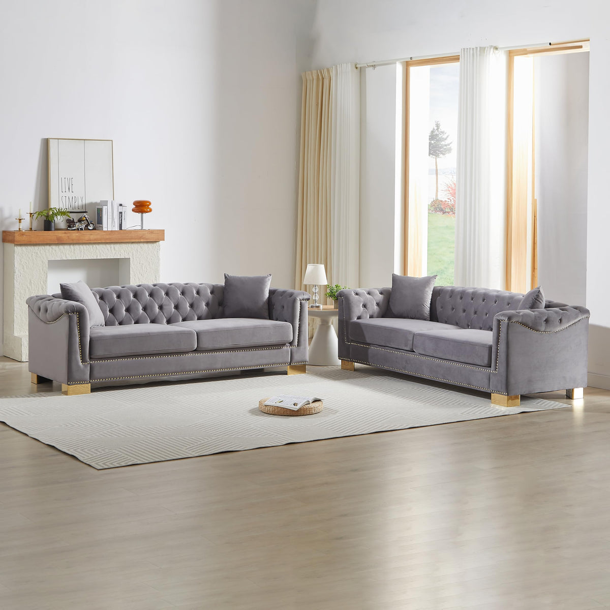 6 Seat Chesterfield Sofa, Upholstered 3+3 Seat Couch