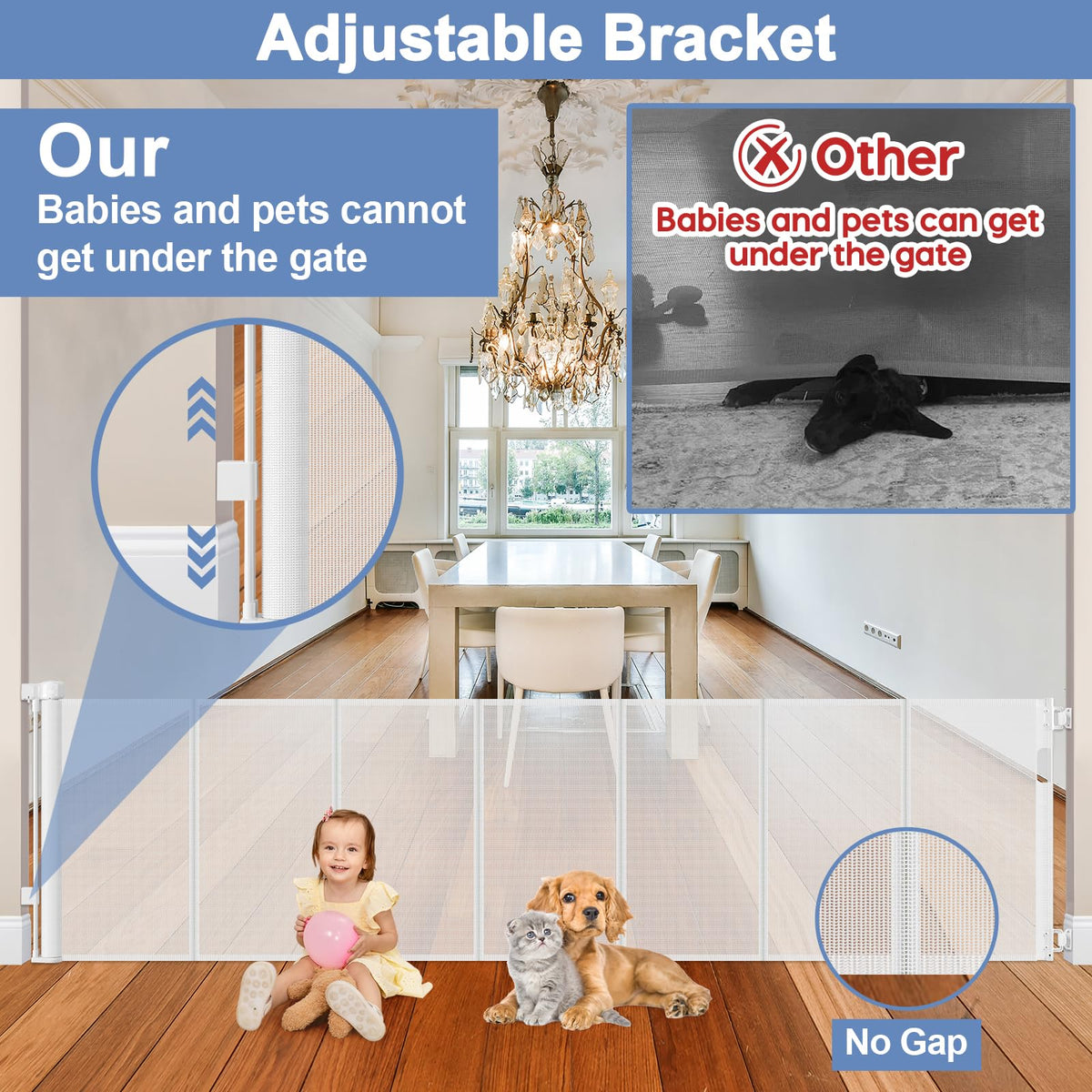 Reinforced 90 Inch Wide Retractable Baby Gates for Doorways Extra Wide Outdoor Retractable Gate for Dogs Reinforced