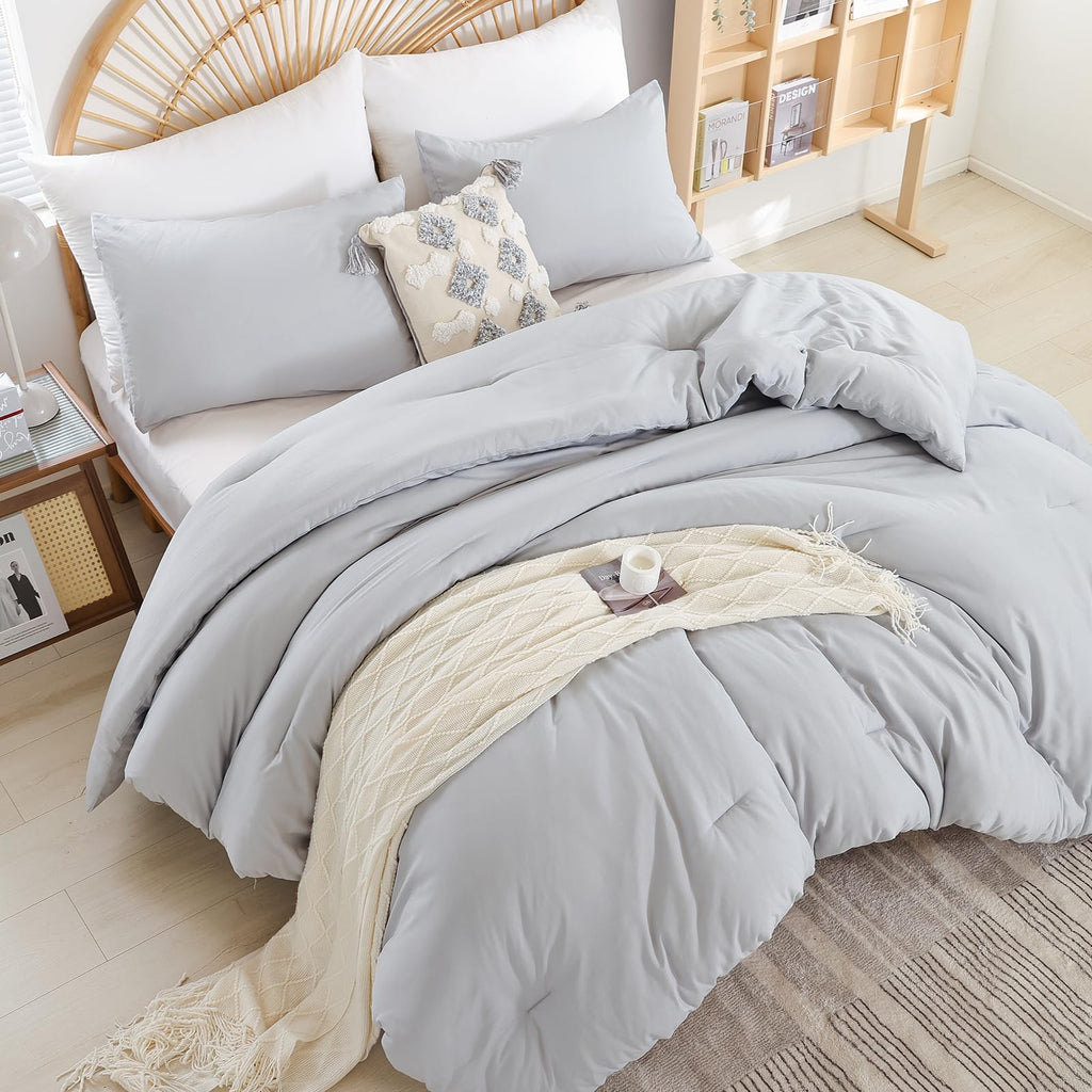 Light Grey Comforter Set, All Season Lightweight Bedding Set