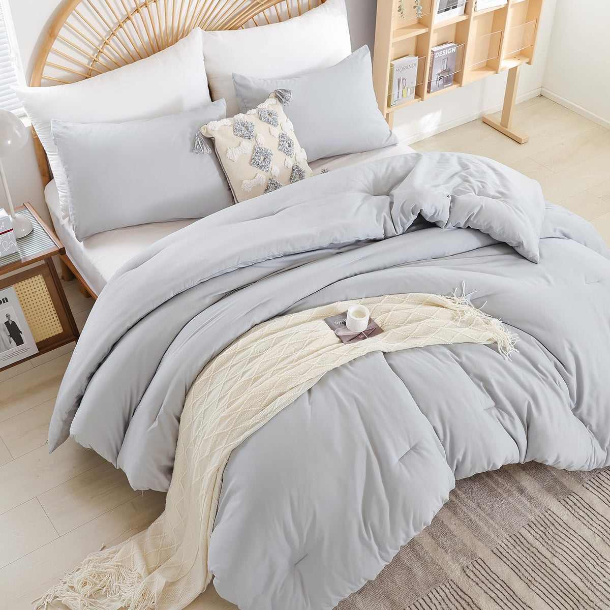 Light Grey Comforter Set, All Season Lightweight Bedding Set
