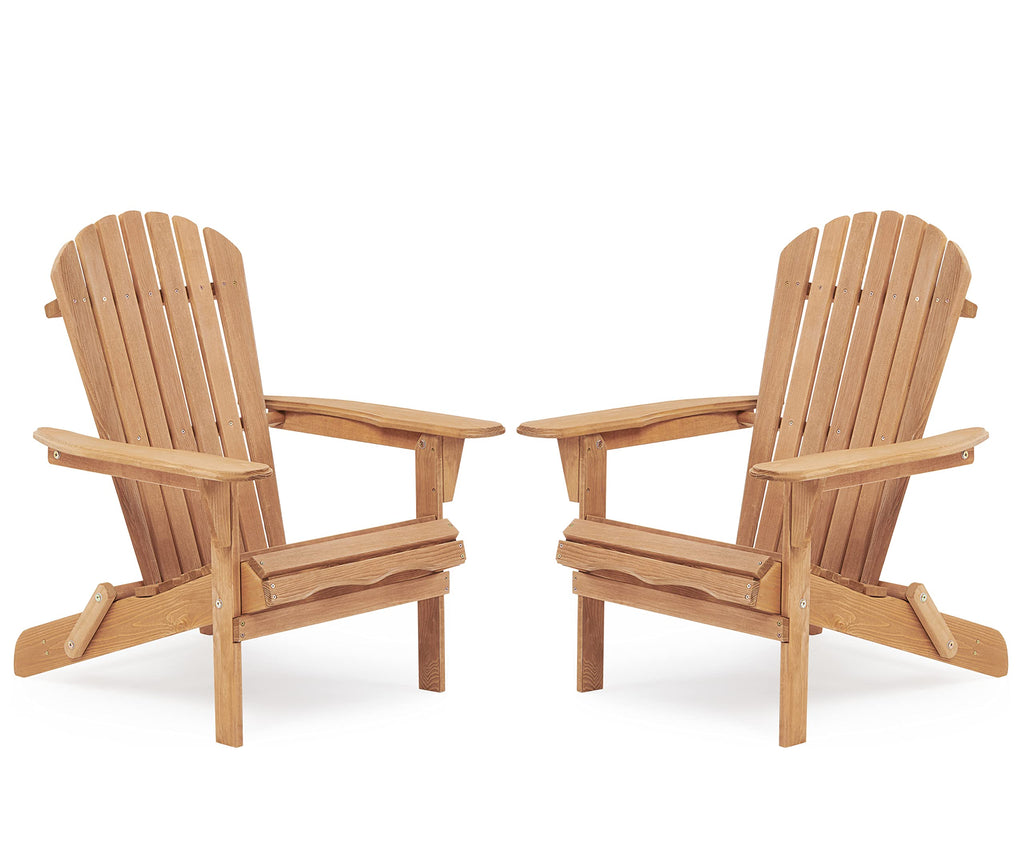 Outdoor Folding Adirondack Chair Set of 2, Wooden Patio Chairs, Light Brown