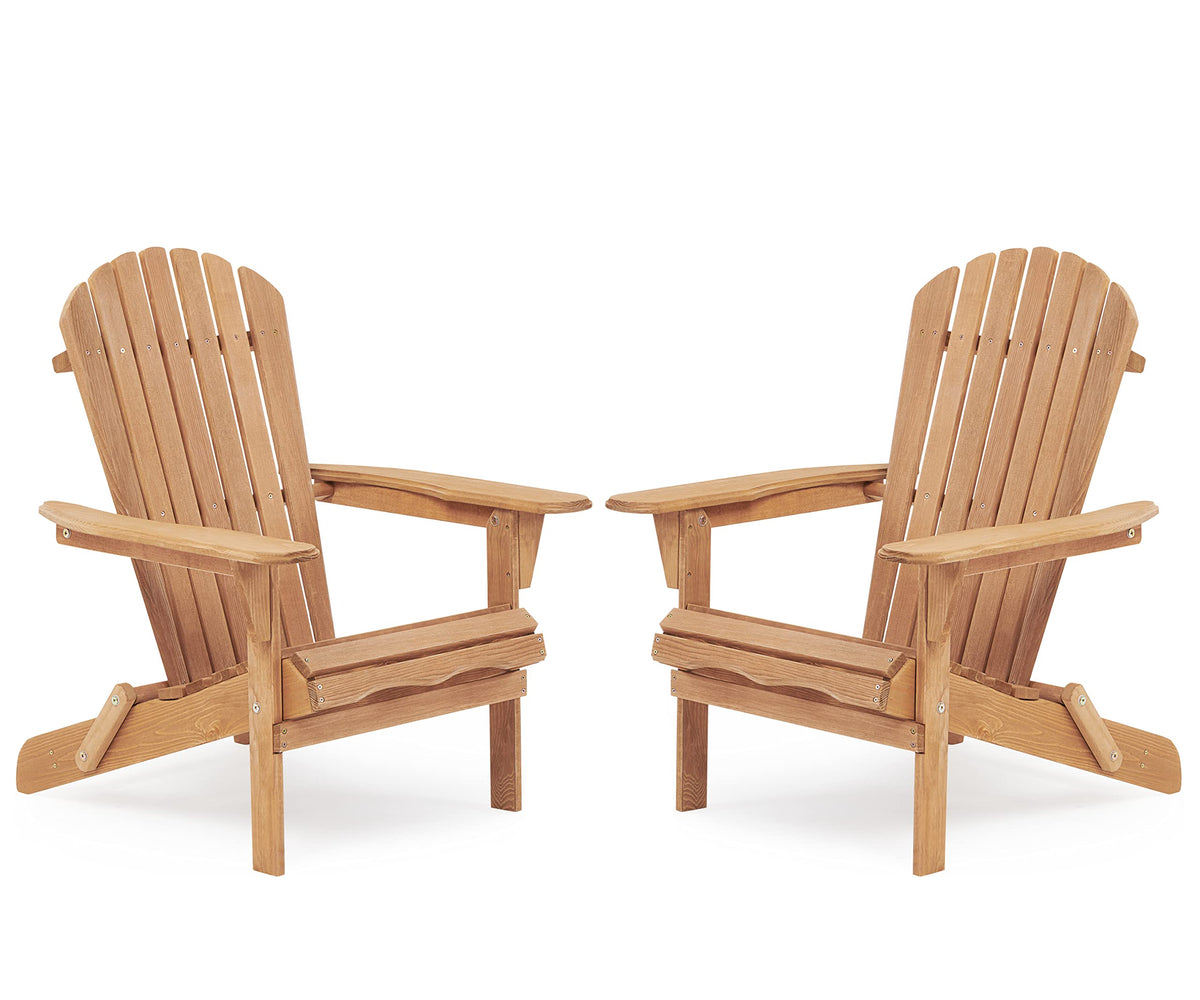 Outdoor Folding Adirondack Chair Set of 2, Wooden Patio Chairs, Light Brown