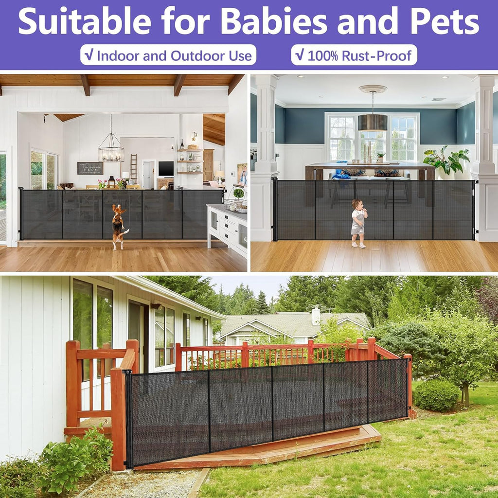 Reinforced 42" Tall Pet Gate 96" Wide Retractable Baby Gate, Indoor/Outdoor