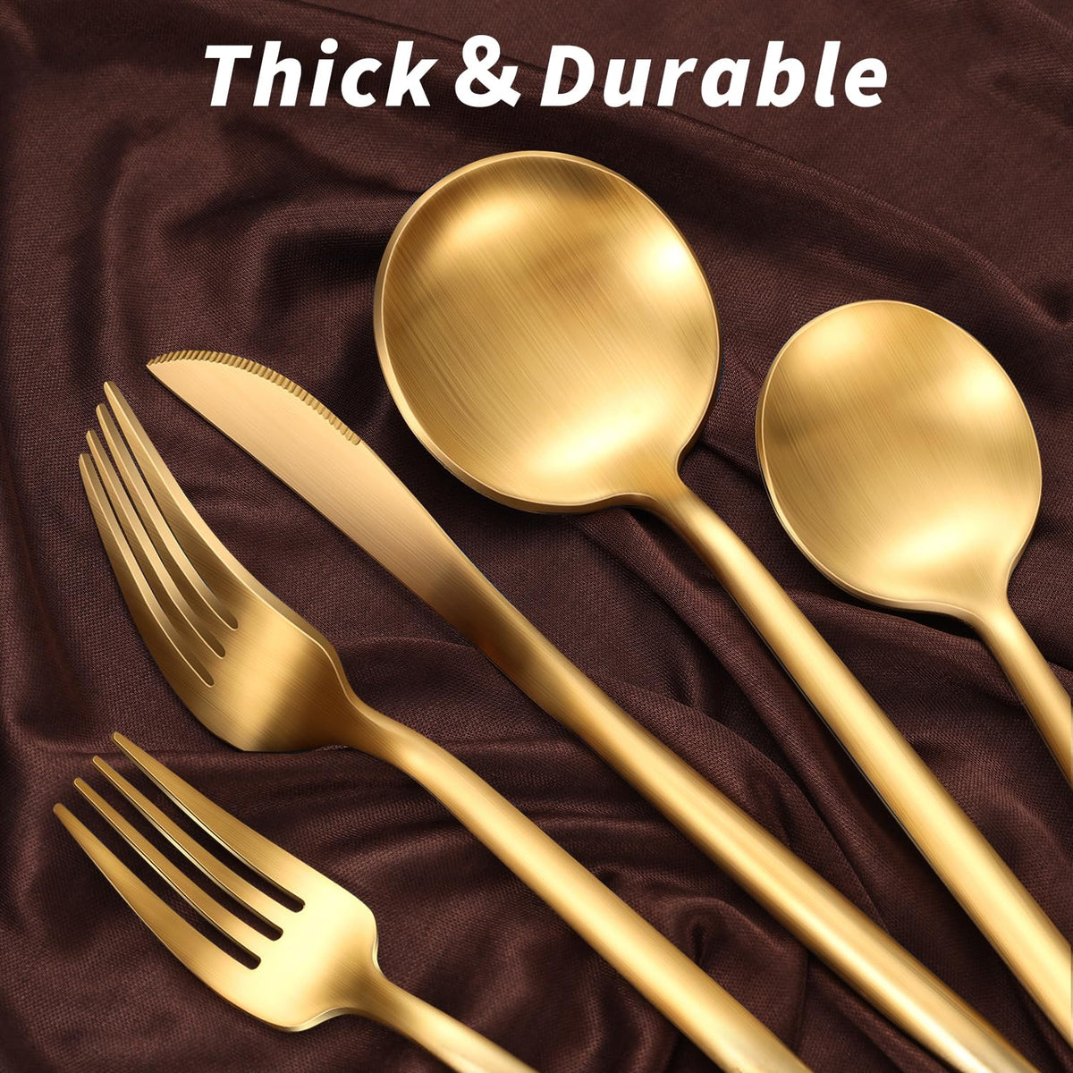 20-Piece Gold Silverware Set for 4, 18/10 Stainless Steel Flatware with Thick Spoons and Forks, Matte Golden Cutlery
