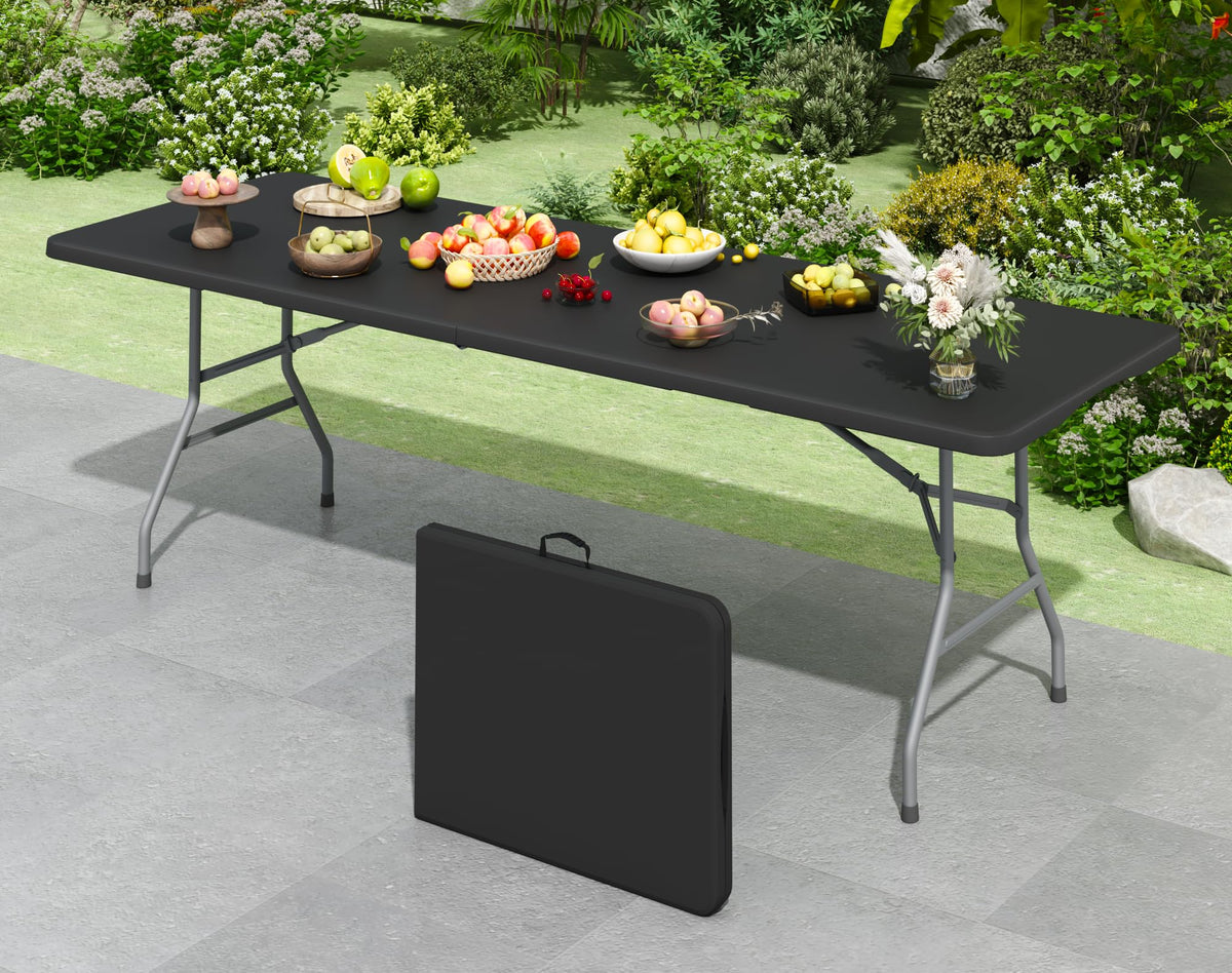 8FT Black Folding Table for Camping, Parties, Meeting, Picnic