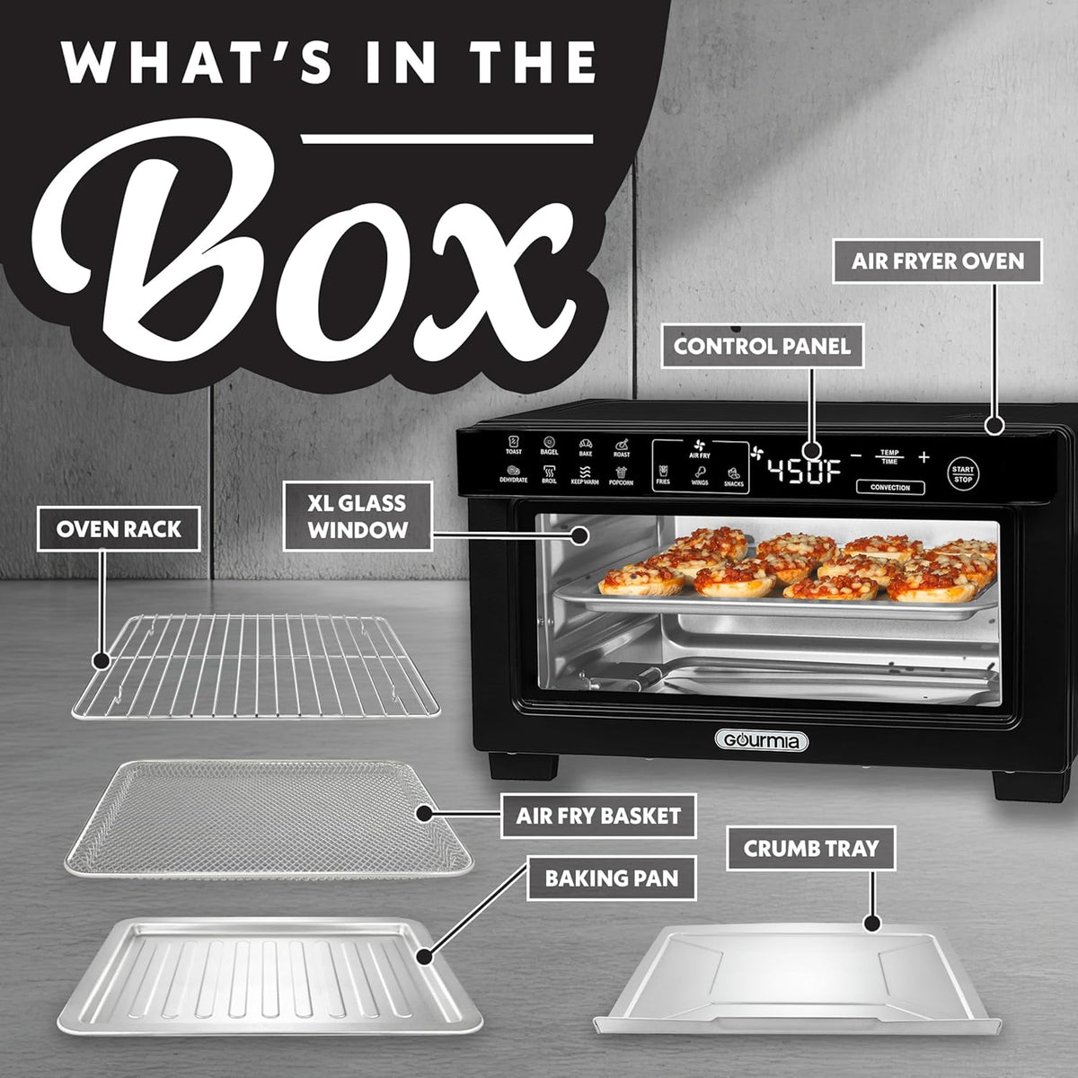 Toaster Oven Digital Air Fryer - Convection Mode with 4 Slice Capacity, 3 Rack Positions, 12 Presets, Toast, Bagel