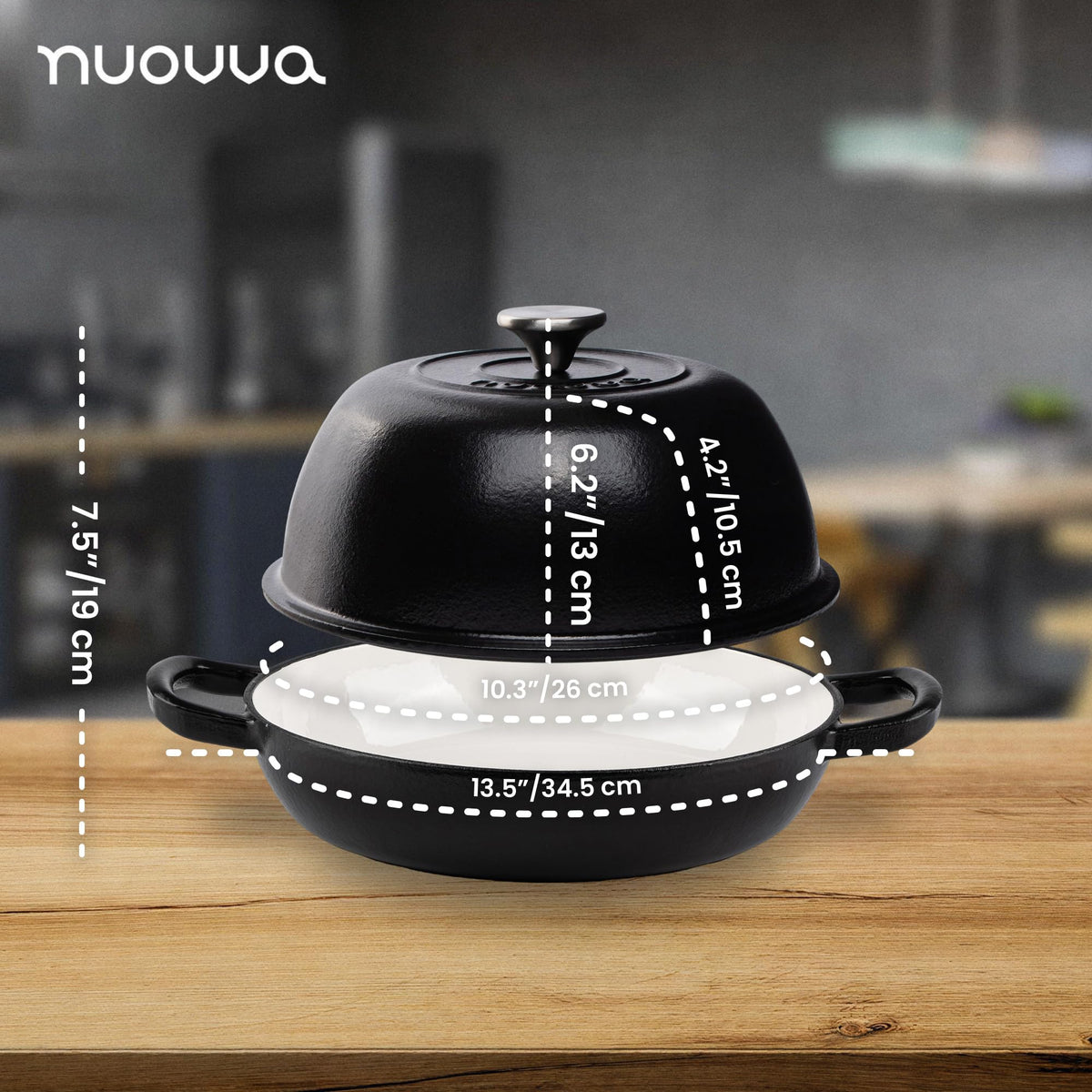 Enamelled Cast Iron Dutch Oven Pot - Dutch Oven For Sourdough Bread Baking - Cast Iron Bread Pot - Black, 6 Quarts