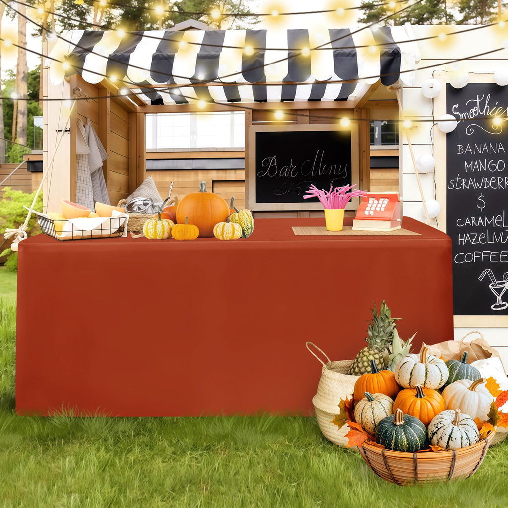 Fitted Fall Tablecloths For 4 Foot Rectangle Tables, Vendor Booth 2 Pcs Rust