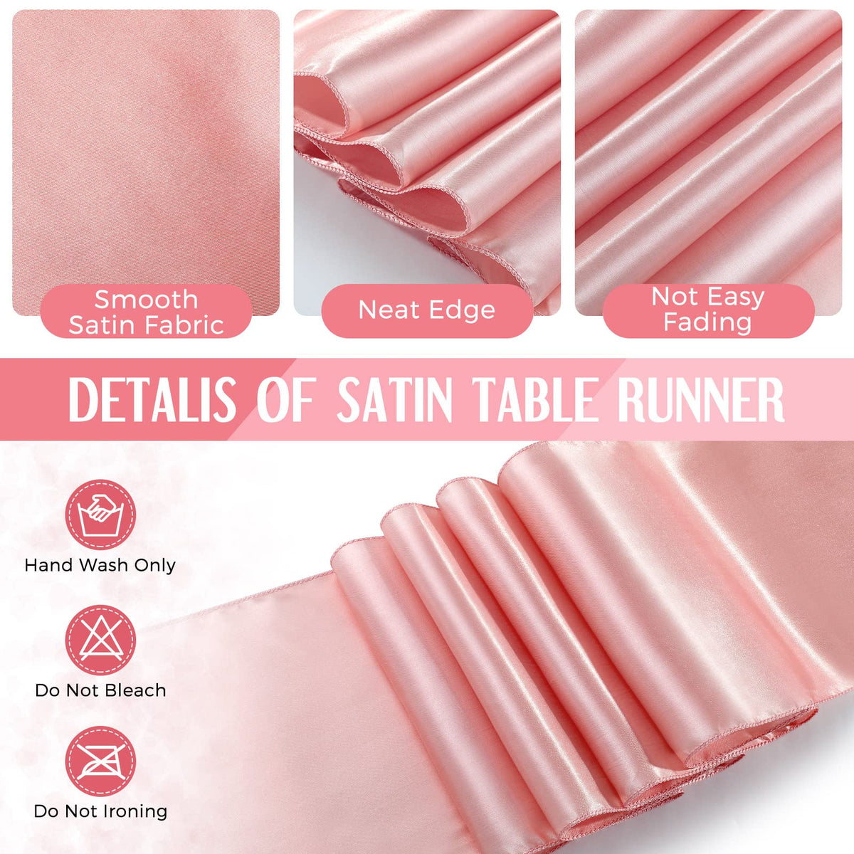 16 Pack White and Rose Gold Plastic Tablecloths Satin Runner Set
