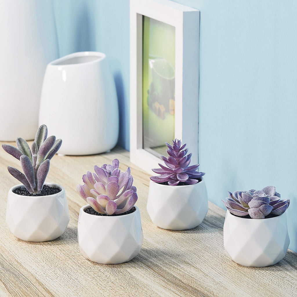 Fake Succulent Plant Set Desk Plants Faux Succulents Pots Mini Purple Decor