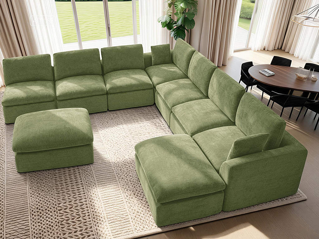 Oversized 240.5" Double-Layered and Soft Cloud Couch Modular Sectional Sofa Boneless Couches 9-Seater U-Shape Couch