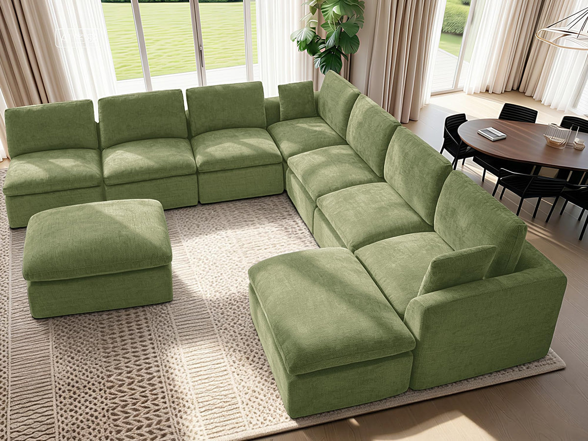 Oversized 240.5" Double-Layered and Soft Cloud Couch Modular Sectional Sofa Boneless Couches 9-Seater U-Shape Couch