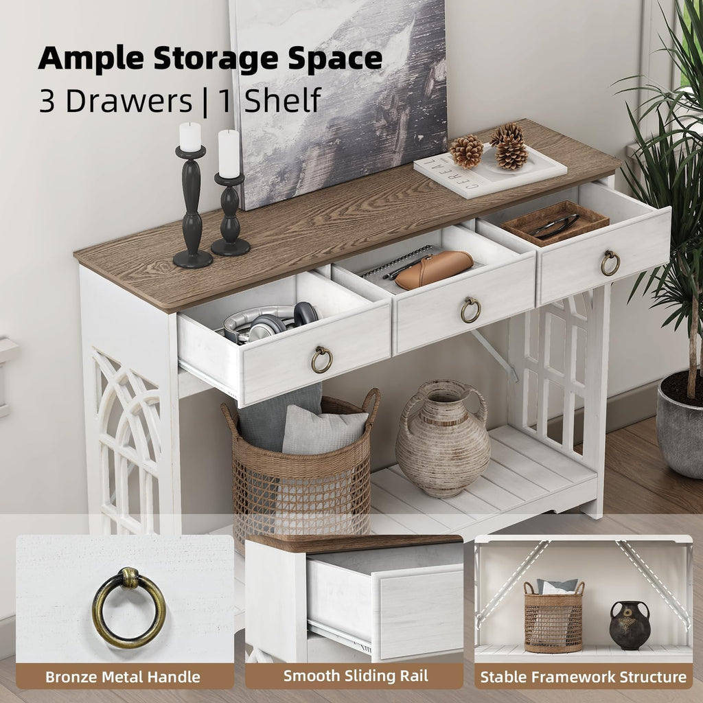 White Console Table with Drawers 43", Farmhouse