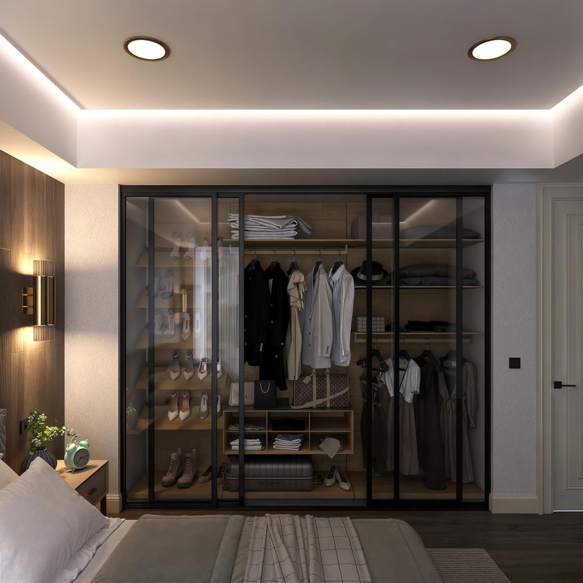 Door55 4 Panel Glass Sliding Closet Doors with Aluminum Frame, Silent Glide Technology, Bedroom Closet Doors (Clear