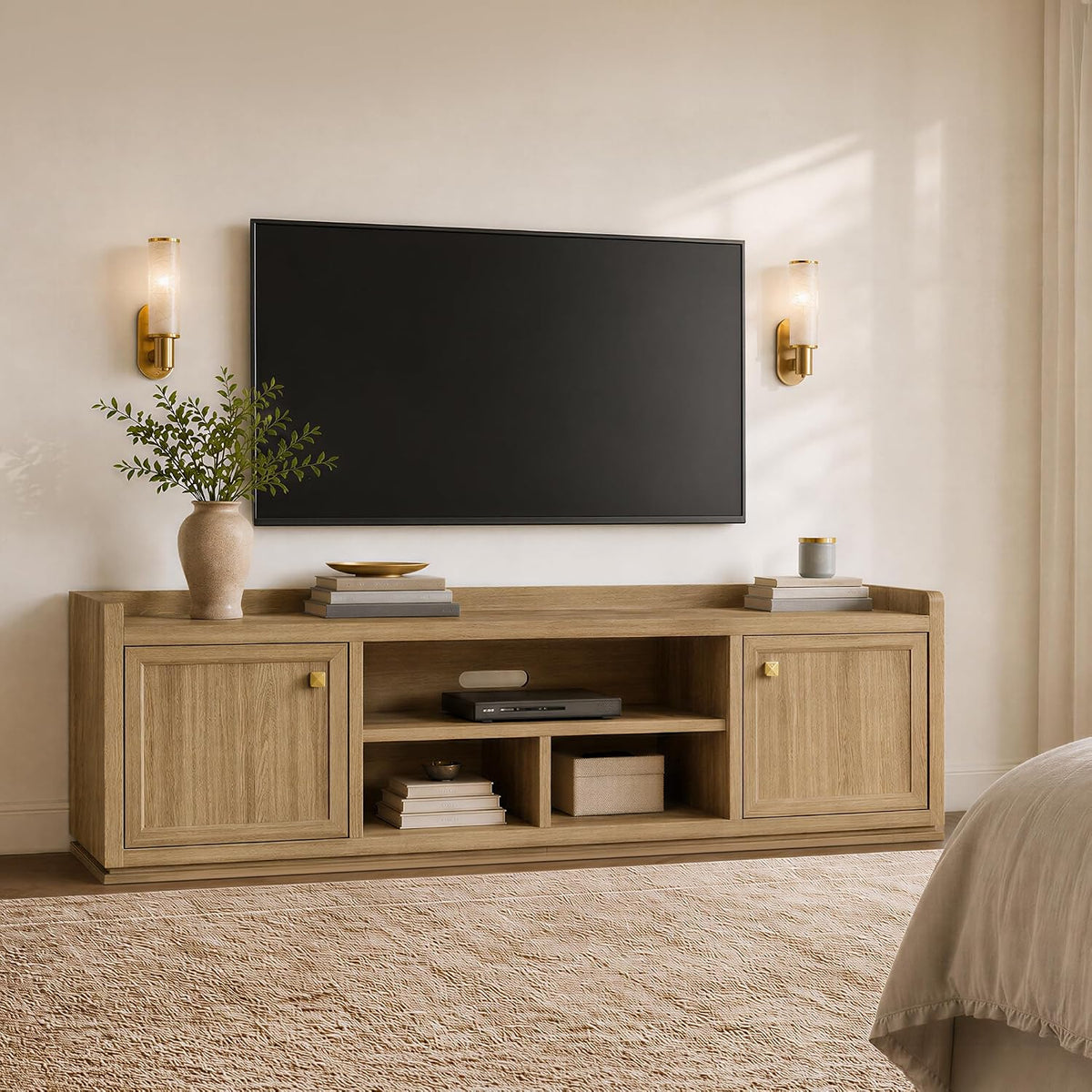 TV Stand Entertainment Center - 67" TV Console for Living Room Modern TV Stand for Bedroom, Media Console with Shelf