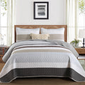 Boho Stripe Quilt Set, Grey Brown Lightweight Bedspread
