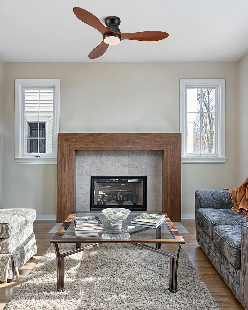 42" Black Flush Mount Ceiling Fan with Light & Remote