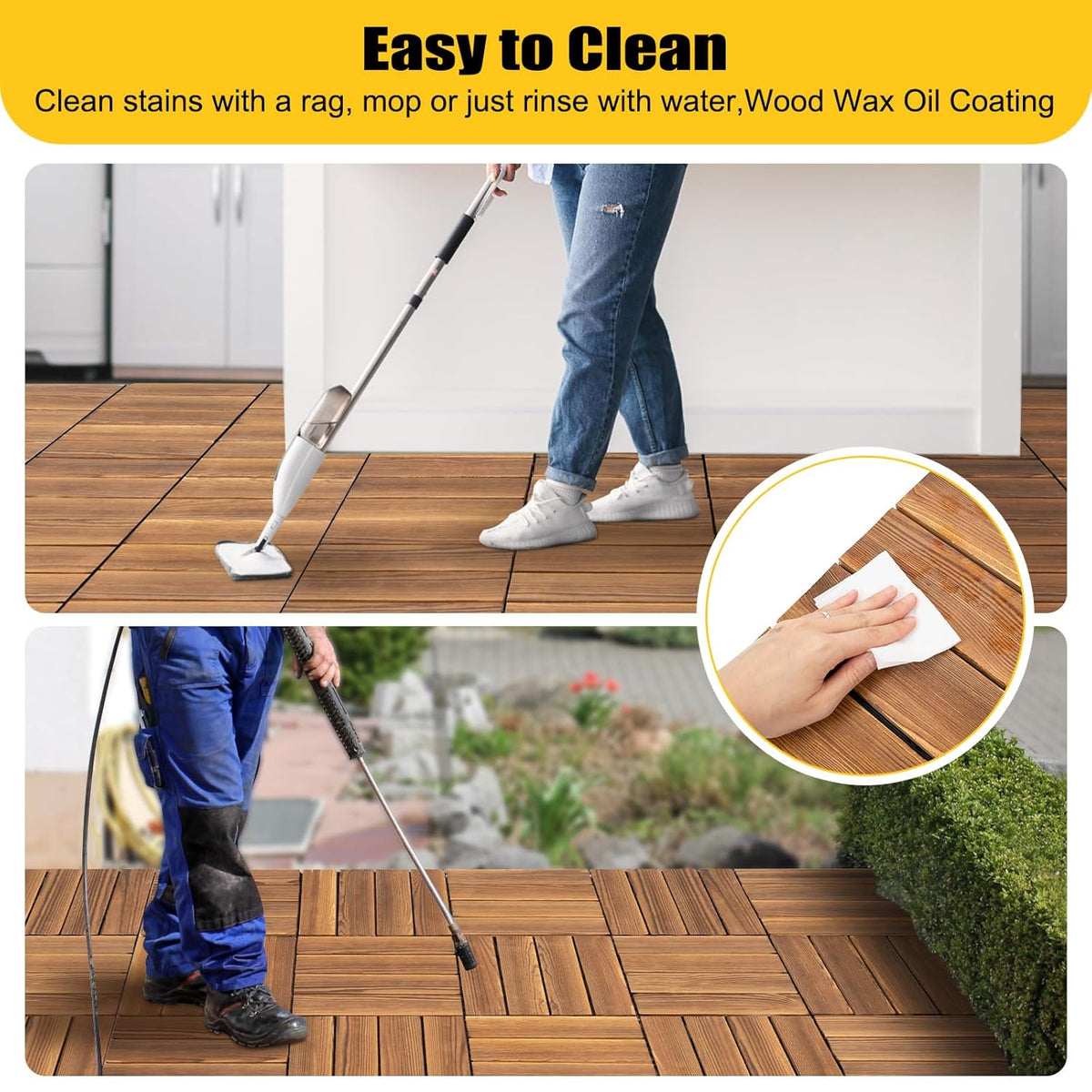 36 Pcs Hardwood Interlocking Patio Deck Tiles, Patio Tiles Outdoor Flooring 12" X 12" Camphor Pine Wood Tiles Indoor
