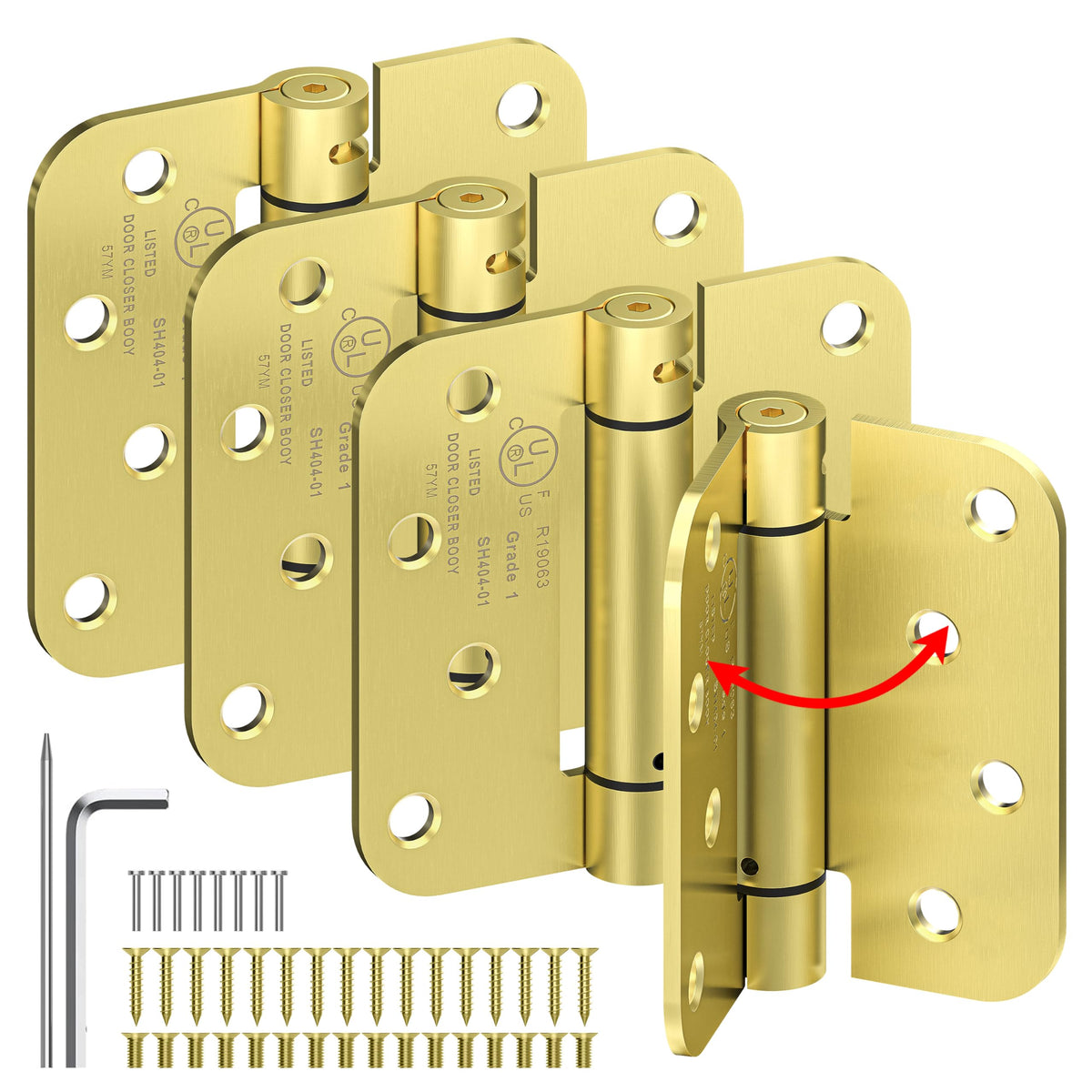 4 Inch Self Closing Door Hinges, 4-Pack Spring Loaded Door Hinges