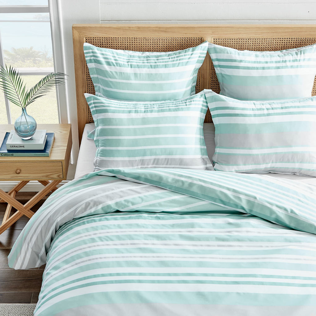 Truro Spa Duvet Cover Set - Duvet Cover + Standard Pillow Case - Stripe - Spa, Grey and White - Duvet Cover (68