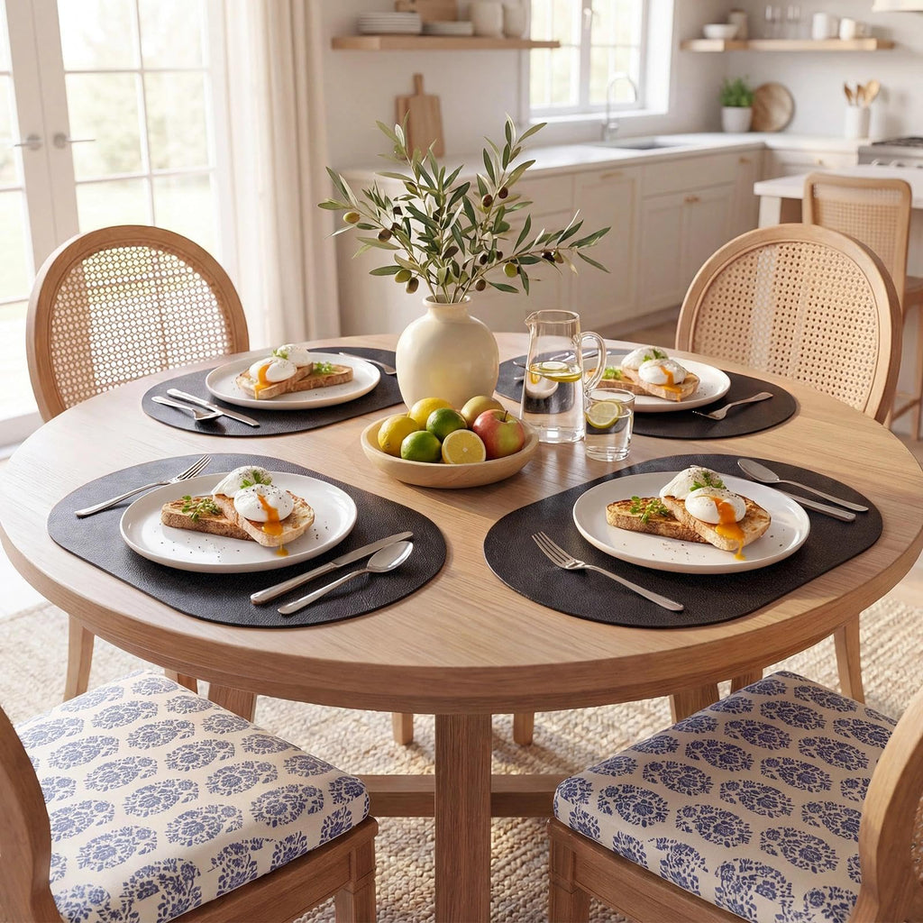 Vinyl Faux Leather Oval Placemats, Set of 4, Black