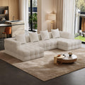 136" Boneless U-Shaped Couch, Cloud Sofa, Beige White