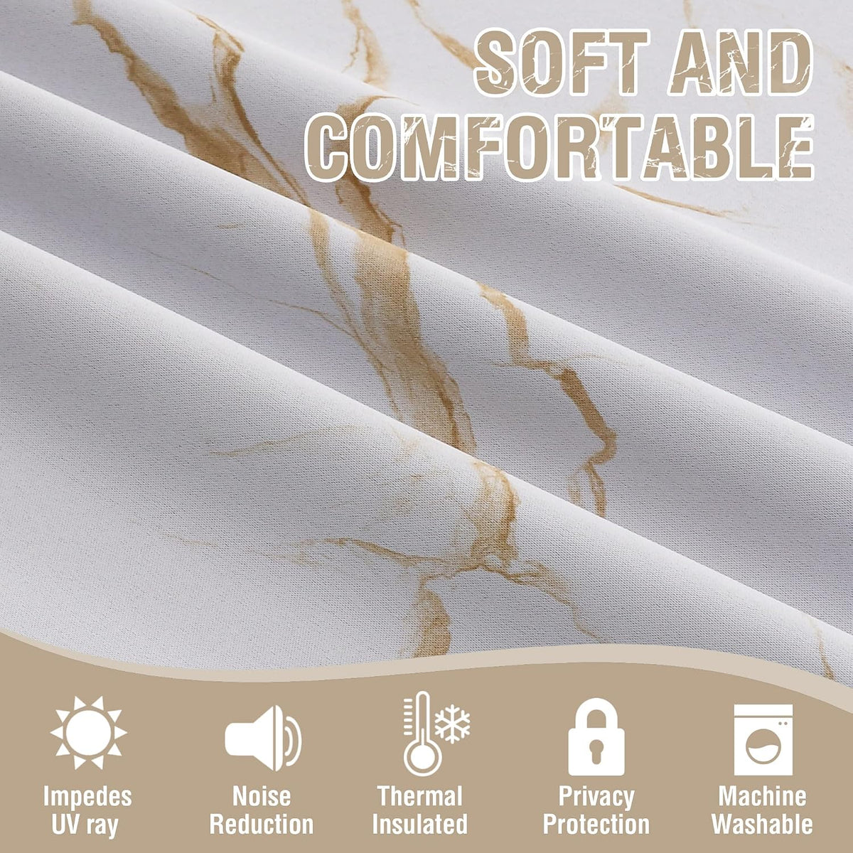 100% Blackout Curtains 2 Panels Set Marble Designs Printed Drapes Thermal Curtains for Bedroom