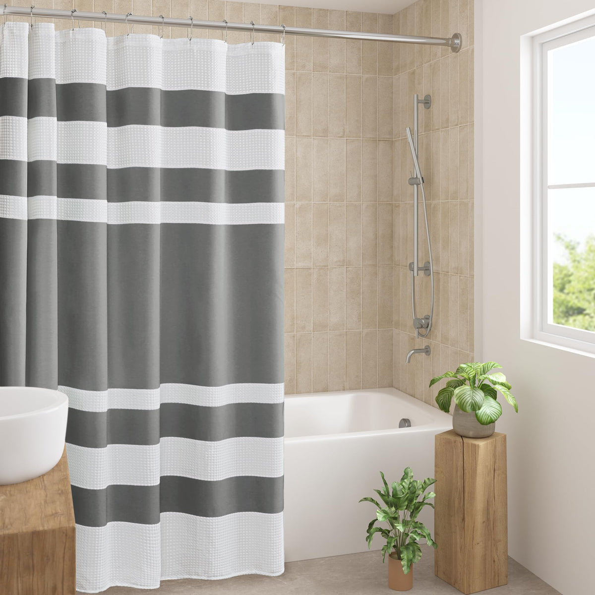 Spa Waffle Shower Curtain, 72 x 72", Charcoal