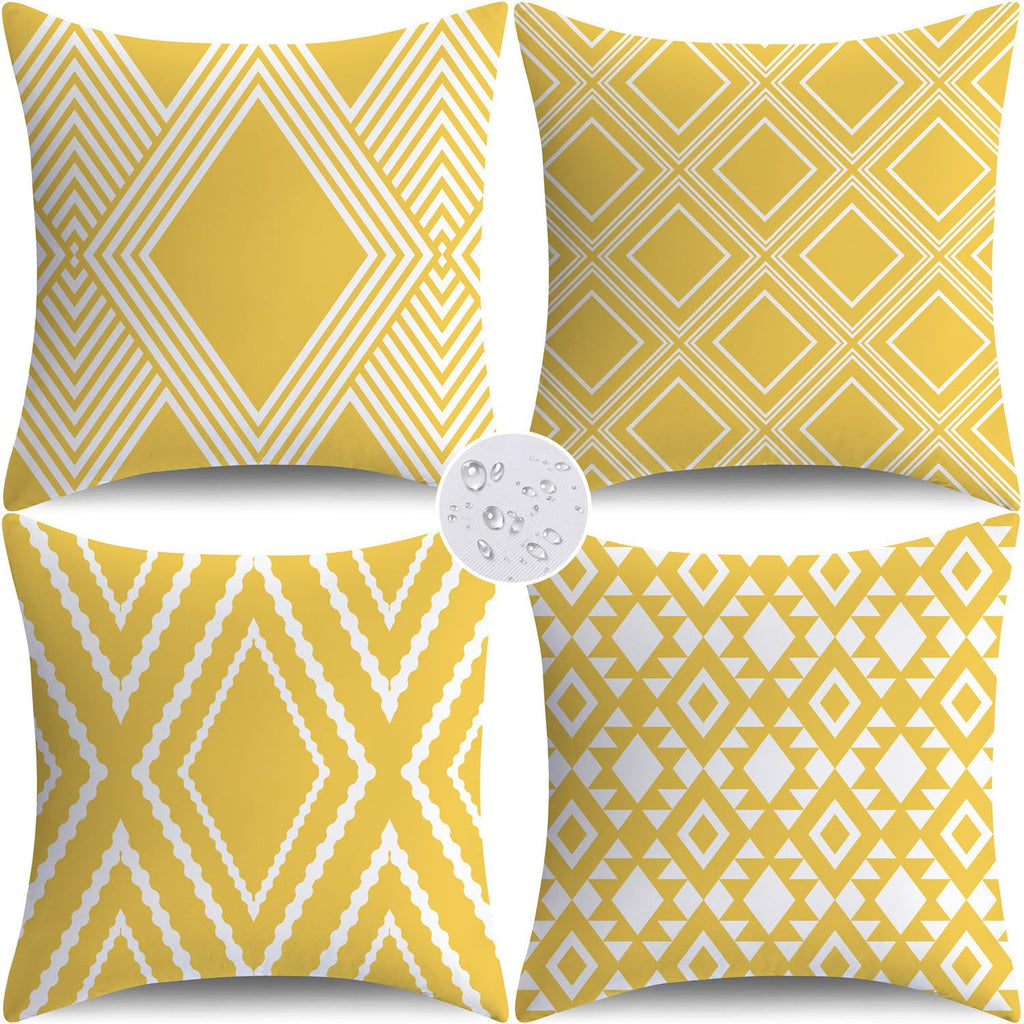 Outdoor Waterproof Pillow Covers 20x20 Set of 4 Yellow and White Modern Geometry Decorative Outdoor Throw Pillows