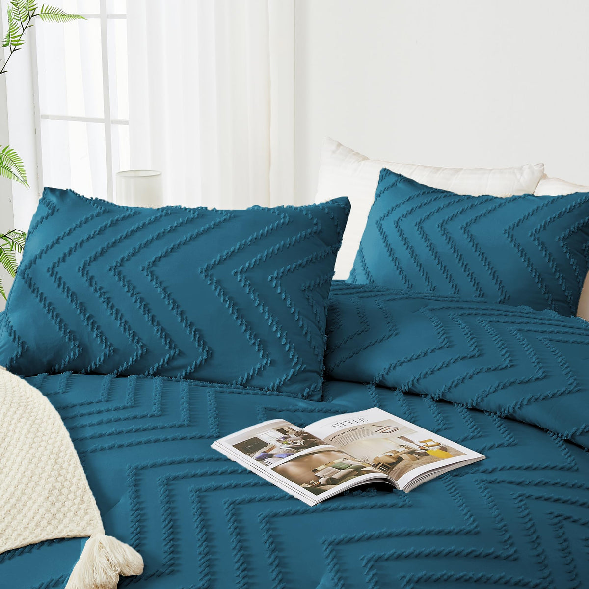 Teal California King Comforter Set, 3 Pieces Boho Bed Set