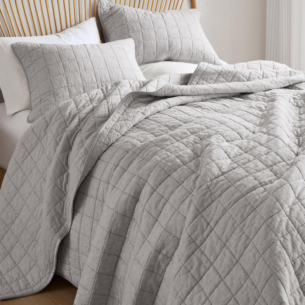 Quilt, Grey - Breathable Box-Stitch Coverlet