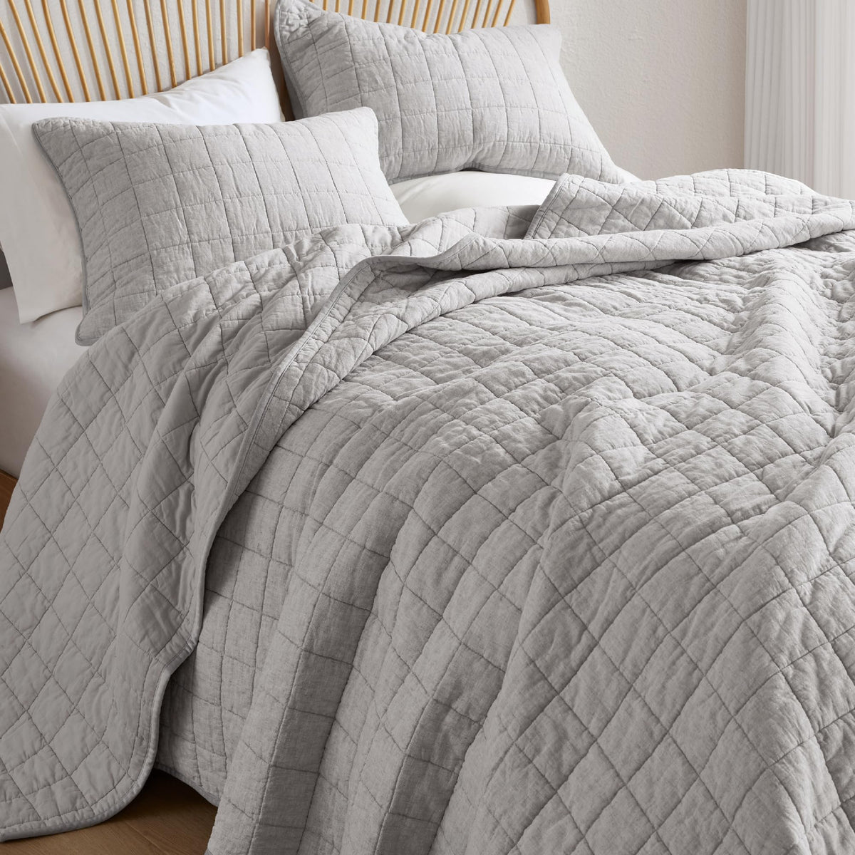 Quilt, Grey - Breathable Box-Stitch Coverlet