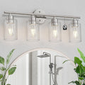 Bathroom Vanity Light Fixtures Brushed Nickel,4 Lights Rustic Farmhouse Vanity Bar Lighting Over Mirror Modern