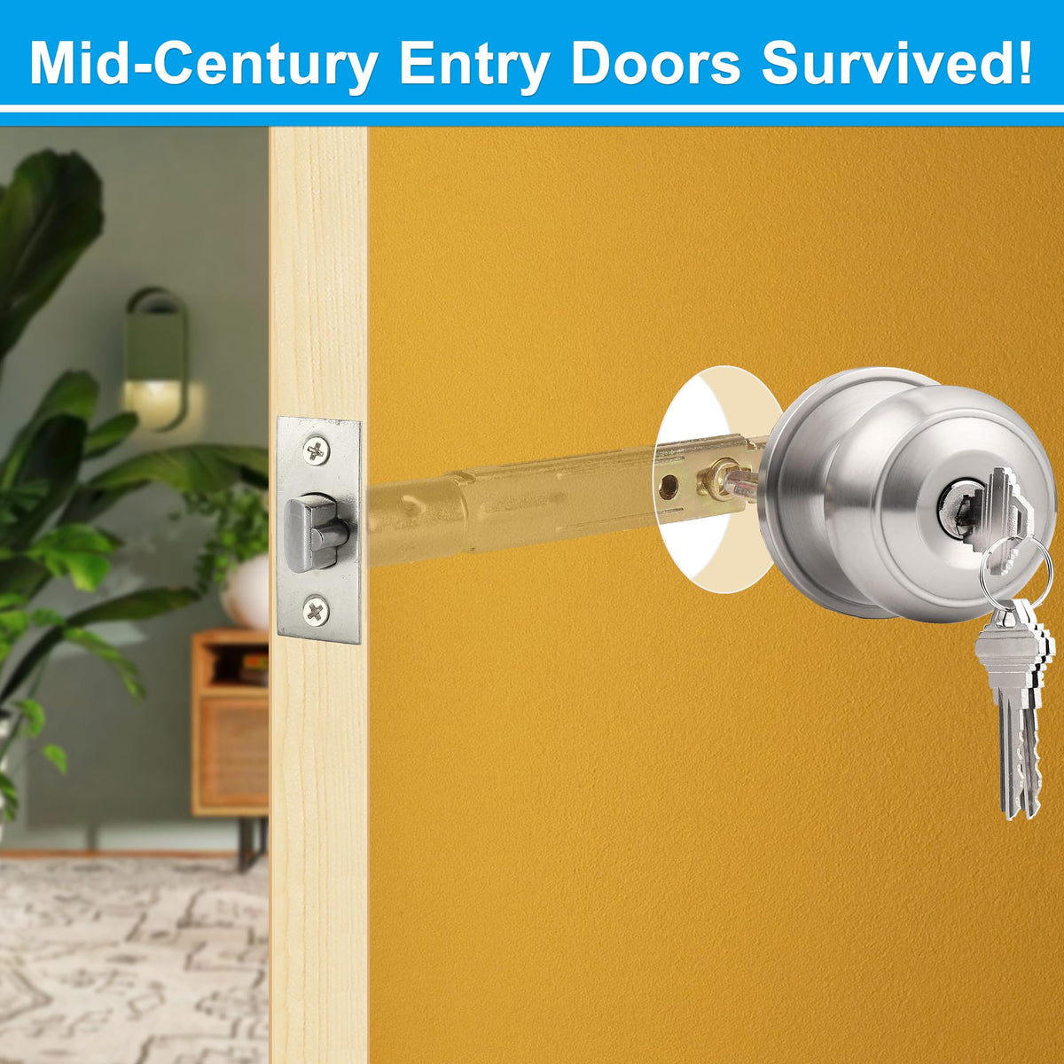 5" Backset Entry Door Latch with Standard Keyed Knobset, 19/64" (7.6mm) Square Interface with Square Corner