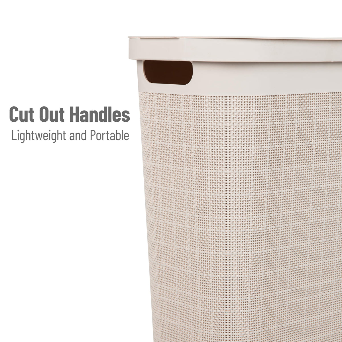 Slim Laundry Hamper with Lid, 40L Clothes Basket, Linen Design, Plastic, Ivory