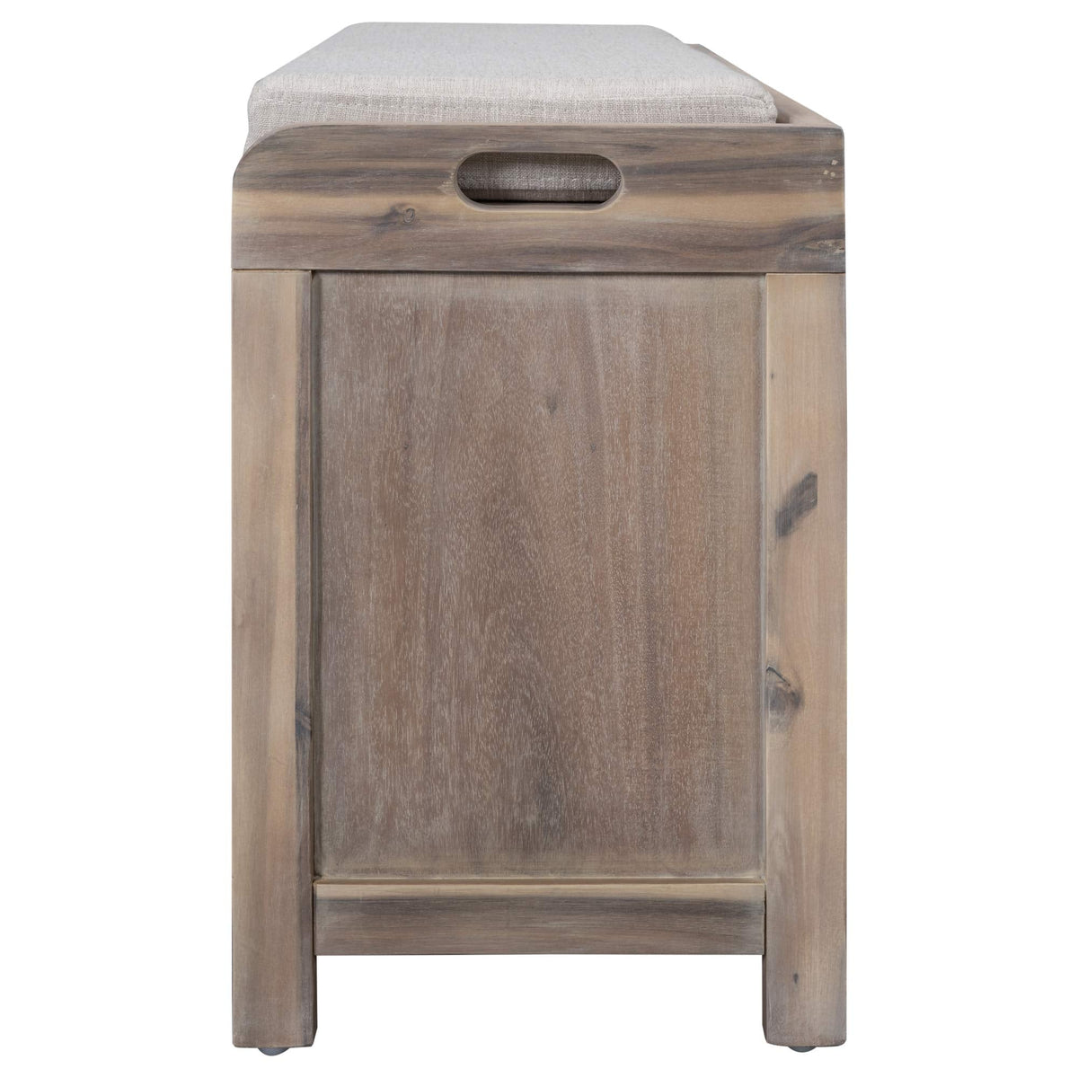 Farmhouse Storage Bench with 2 Drawers, Removable Cushion and Wicker Basket, Bedroom Living Room Bench for Small