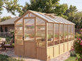Heavy Duty Walk-in Wooden Greenhouse Kit, 4mm Polycarbonate Panels Green House with Adjustable Vents and Lockable
