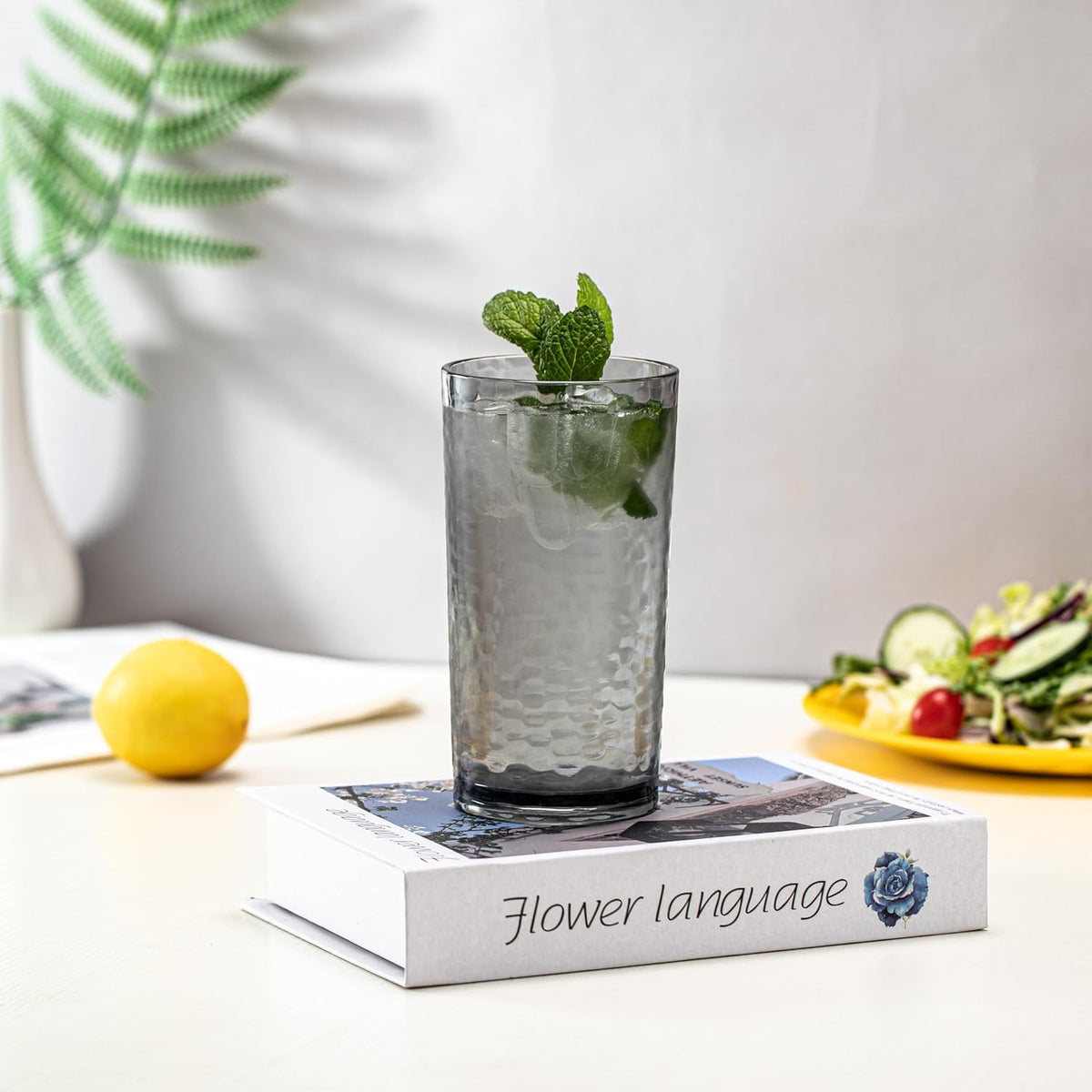 14-ounce and 20-ounce Acrylic Glasses Plastic Tumbler, set of 8 Smoky Grey - Hammered Style, Dishwasher Safe, BPA Free