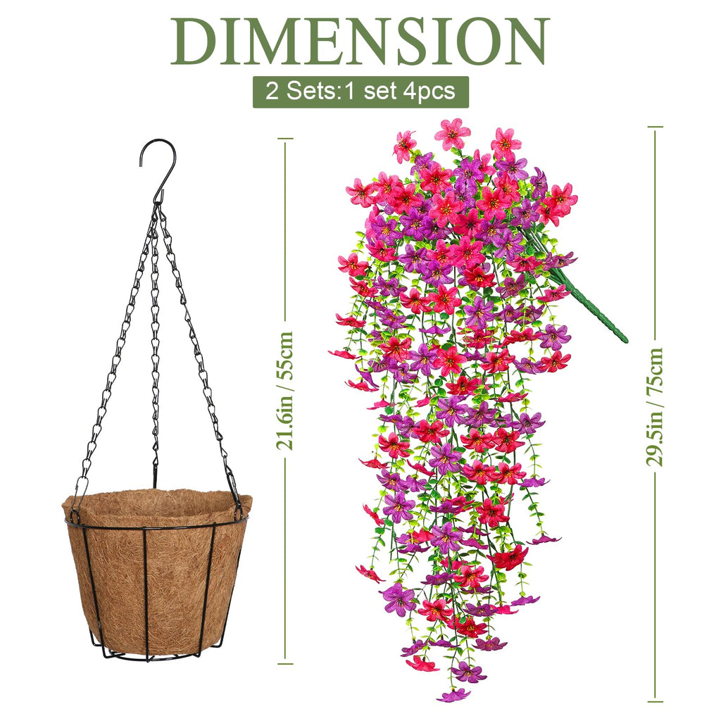 2 Set Artificial Hanging Flowers Plants Basket for Outdoors with Fake Daisy