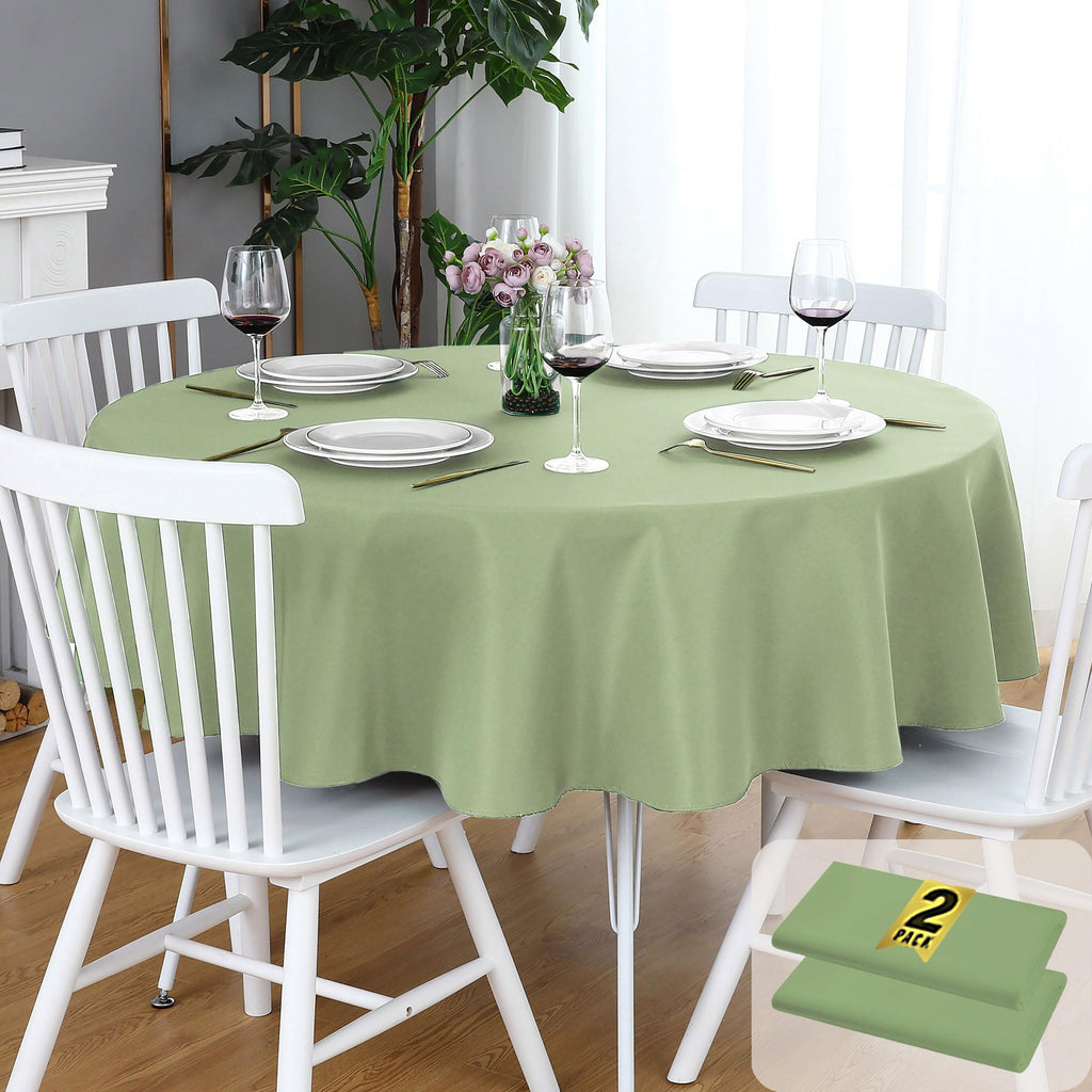 2 Pack Sage Green Round Waterproof Tablecloth, 60 Inch