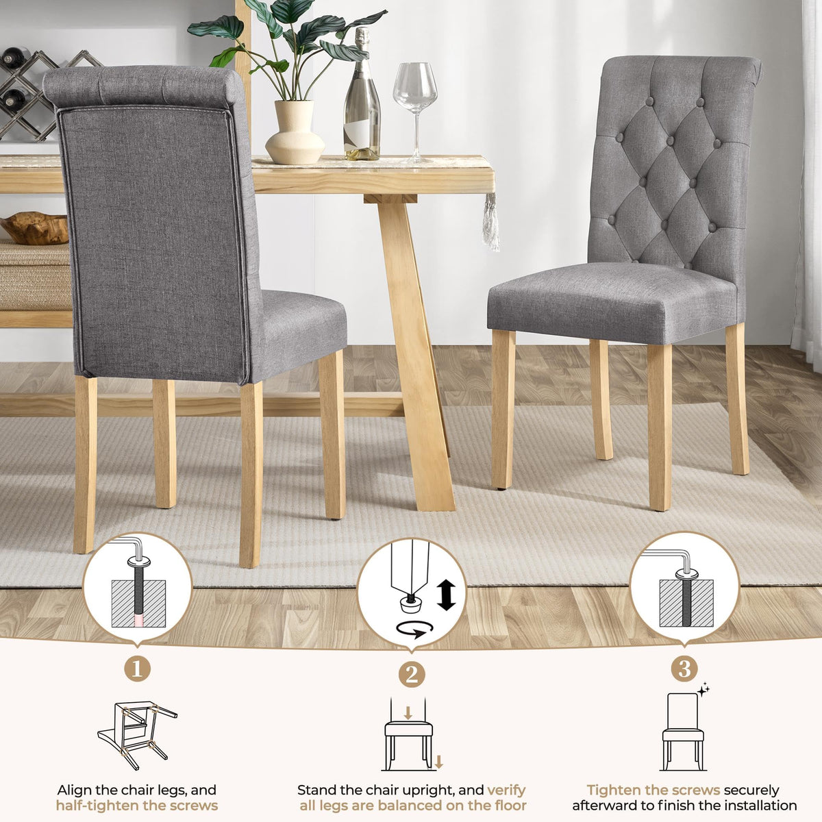 Set of 2 Modern Upholstered Parson Chairs Dark Gray