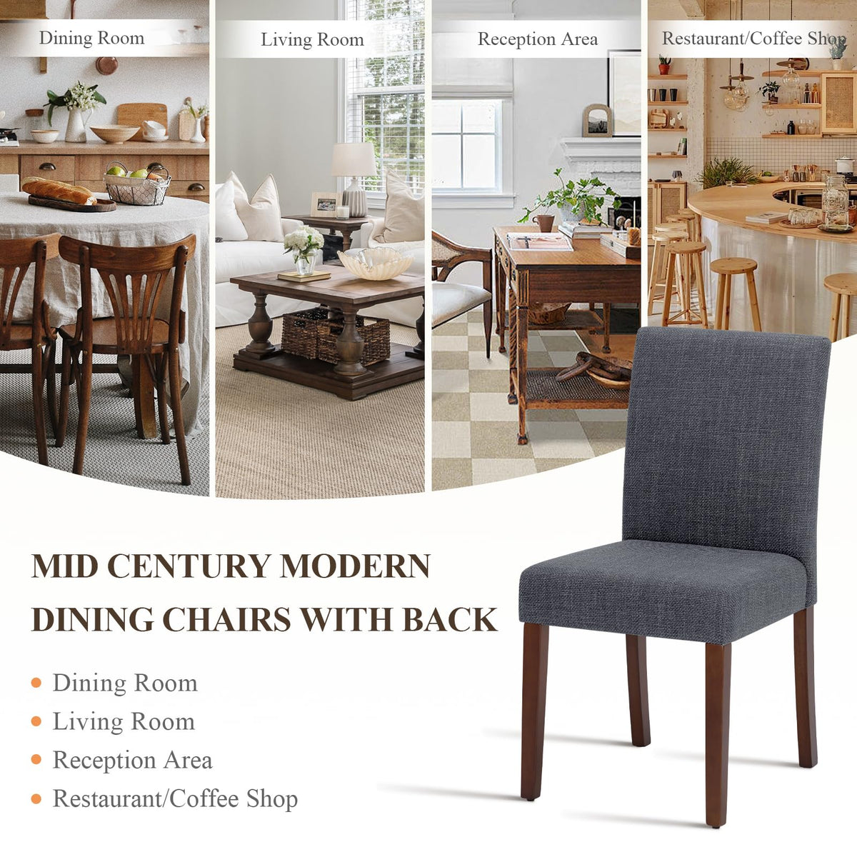 Upholstered Parsons Dining Chairs Set of 6, Modern Dining Room Chairs with Back, Fabric Kitchen Side Chairs with Wood
