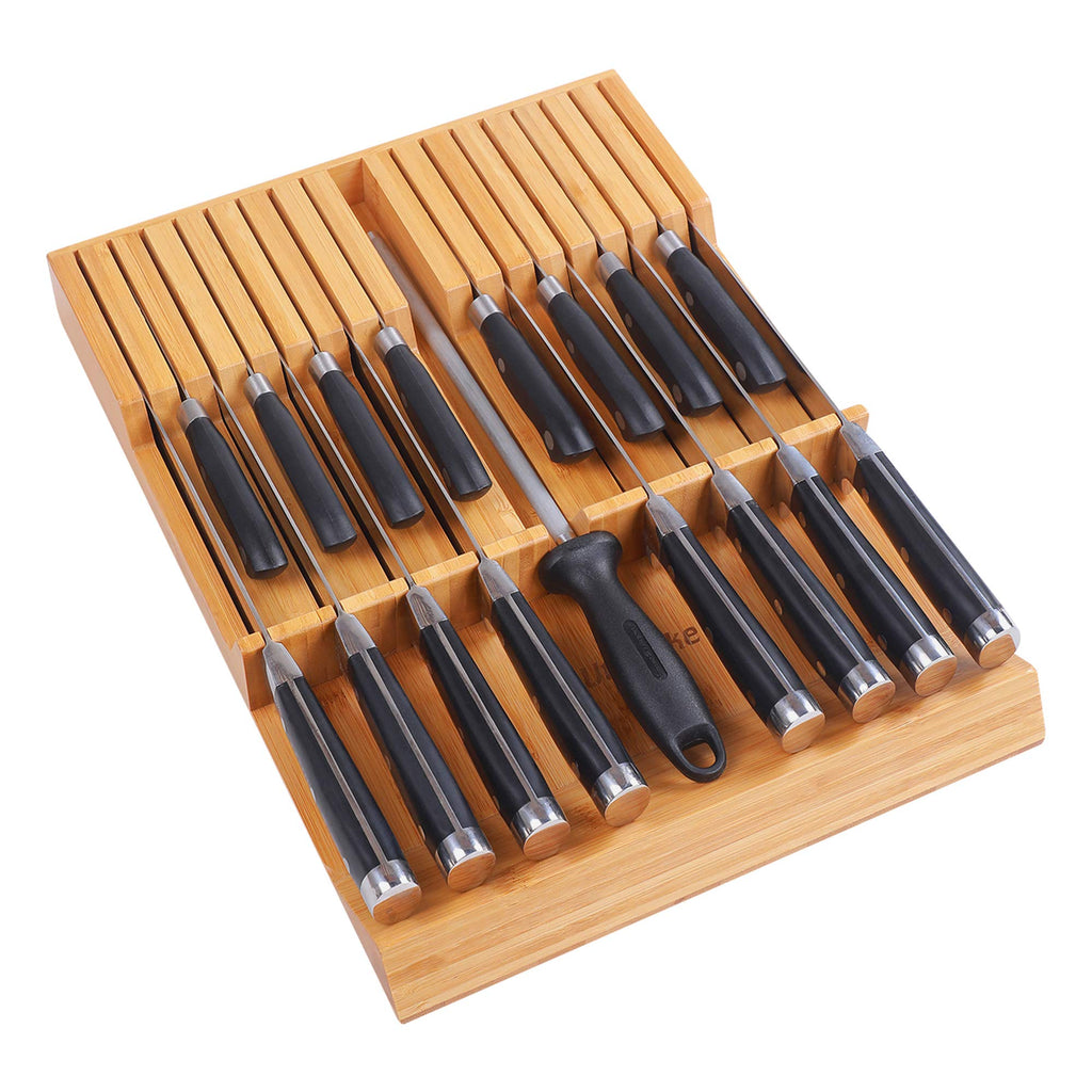 In-drawer Knife Block Bamboo Kitchen Knives Drawer Organizer Large