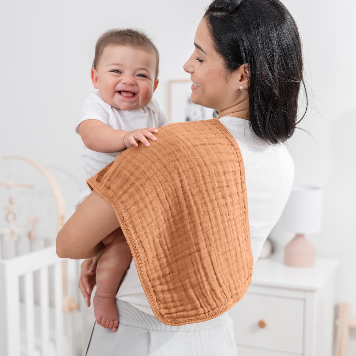 Muslin Burp Cloths 20x10" 6 Pack, Baby Burp Cloths - Caramel