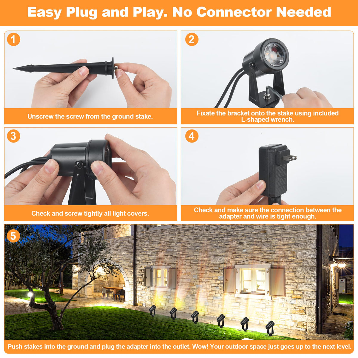 LED Outdoor Landscape Spot Light Low Voltage, 24W Wired Uplight with Transformer, IP65 Waterproof Outside