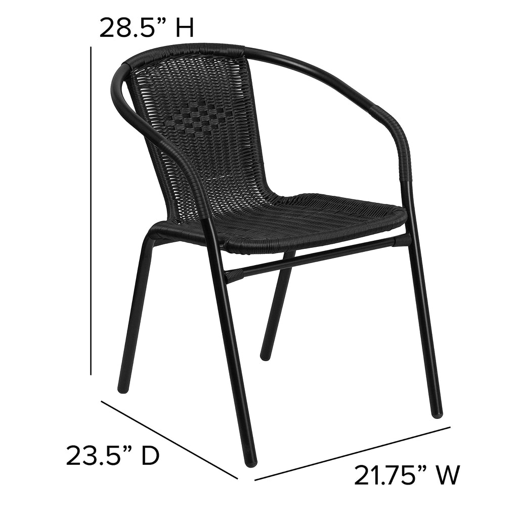 Modern Rattan Indoor/Outdoor Restaurant Dining Chairs, Stackable Rattan Bistro Chairs or Restaurant, Set of 2, Black